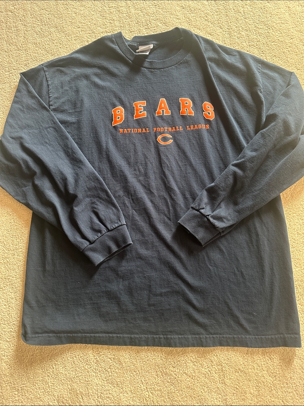 Men’s NFL Chicago Bears Navy Long-Sleeve Crewneck with Orange Logo